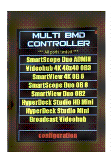 Text Box:
The Multi BMD controller Home Screen.
It can control up to 8 mixed devices at the same time.
There are no buttons or knobs, just a single touch screen display allowing for soft button and slider adjustments.
It can even operate using POE (if fitted), so no need to run power. Just a single network cable.
And, you can build it yourself!